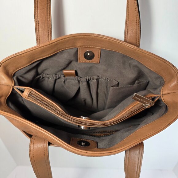 Stone Mountain Genuine Leather Tan Shoulder Bag Organizer Pockets - Picture 6 of 11